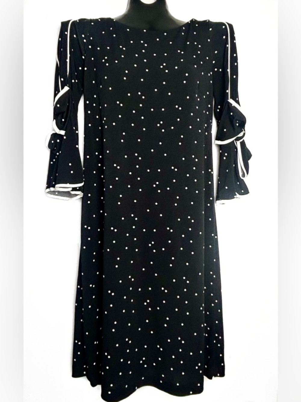 Gabby Skye Black Dress with White Polka Dots and Pretty Bow Ties on Cuffs